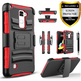 LG Stylos 2 Plus, LG Stylus 2 Plus Case, Dual Layers [Combo Holster] Case And Built-In Kickstand Bundled with [Premium Screen Protector] Hybird Shockproof And Circlemalls Stylus Pen (Red)